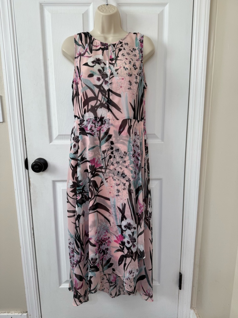 Tommy Hilfiger Pink Floral High Low Chiffon Midi Dress Size 12 - Picture 2 of 14